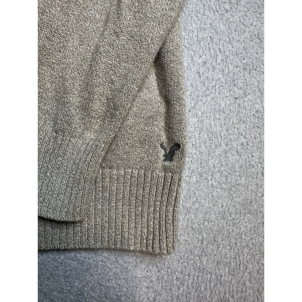 American Eagle Sweater Mens L Athletic Fit Grey Mock Neck Button Zip Pullover